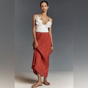 NWT By Anthropologie Tilda Maxi Slip Skirt Plisse’ Edition in Red Size Large.